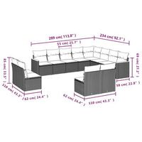 conjunto de sofas para exteriores incluye 12 componentes y esta equipado con cojines de mimbre artificial beige