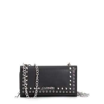 cartera de doble compartimento con aplicación de remaches y bandolera de cadena black