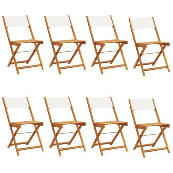 Pack 8 Uds Sillas Jardín | Silla De Exterior | Sillón Plegables Tela Madera Maciza Y Tela Crema