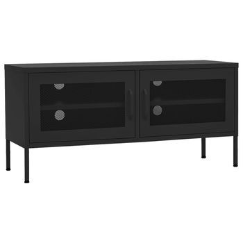 Mueble Tv | Mueble De Salón | Armario Tv De Acero Negro 105x35x50 Cm