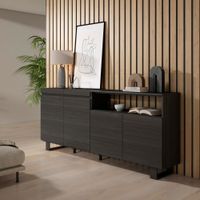 aparador efecto madera negro 200x35x87cm con patas
