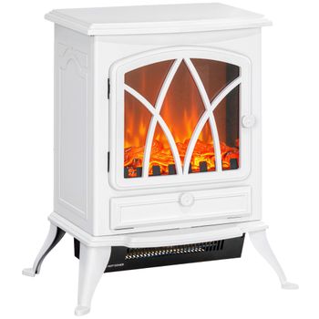HOMCOM Chimenea Eléctrica 1000W/2000W con Efecto de Llama Protección contra Sobrecalentamiento 45x28,5x54 cm Blanc   Aosom España