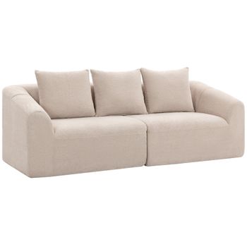 HOMCOM Sofá de 3 Plazas de Chenilla sin Armazón Acolchado Grueso con Muelles Ensacados Asiento Extra Ancho 3 Cojines Beige   Aosom España