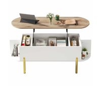 mesa de centro 120x50x43 cm - mesa elevable con 7 estantes - color madera y blanco