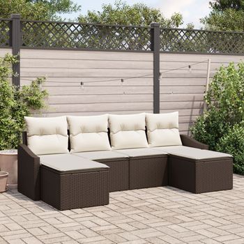 Conjunto De Sofá De Jardín De 6 Piezas Con Cojines Marrón Poliratán V4144 Unico / Marrón