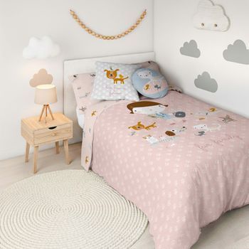 Funda Nórdica Infantil Reversible 2 Piezas De 100% Algodón Cama 105 Hei Amigos Peludos