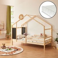 cama infantil lorenskog en forma de casa con colchon 90x200cm natural encasa
