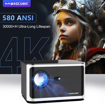 Proyector Doméstico Magcubic HY350, Resolución Nativa 1080P Full HD, Decodificación 4K, 580 ANSI, Allwinner H713 Quad-Core, 2GB 32GB, Control por Voz