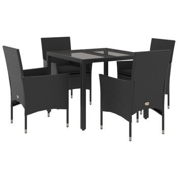 Set Comedor Jardín 5 Piezas | Mueble De Jardín Cojines Ratán Sintético Vidrio Negro