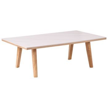 Mesa De Centro Moderna Tablero De Cerámica Efecto Mármol Estructura De Madera De Caucho Rectangular Mármol Blanco Walker