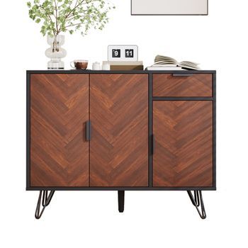 Aparador - Mueble De Salón - Mdf Y Tablero De Partículas - Negro Y Madera (90x30x71.5cm)