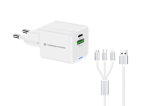 cargador de pared conceptronic usb-c x1 usb-ax1 quickcharge 30 gan pps 33w incluye cable 3-1 blanco