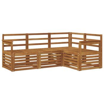 Juegos De Sofás 4 Piezas | Mueble De Jardín Natural Madera De Acacia Sólida