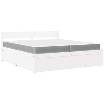 Cama Con Cajones Y Colchón Madera Maciza Pino Blanca 200x200 Cm Vidaxl