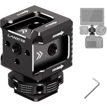 Adaptador Lanxire de Zapata Fría Triple con Rosca 1/4 y Orificio ARRI, Base de Extensión para Jaula de Cámara, Monitor, Micrófono, Luz de Relleno y DSLR