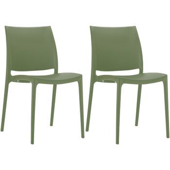 Set De 2 Sillas Apilables Maya Plástico Oliva 50x44x81 Cm Clp