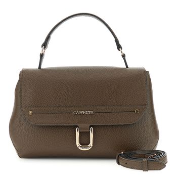 bolso de mano con solapa efecto piel con grano y costura gruesa decorativa dark brown