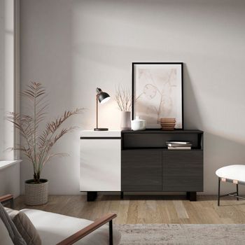 Aparador efecto madera blanco y negro 150x35x87cm con patas
