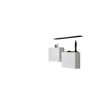Conjunto De Muebles De Salón Switch Sbi Diseño, Color Blanco Brillante Y Estantería Negra.