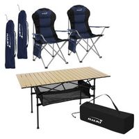 juego de muebles de camping 1x mesa beige  2x sillas color azul