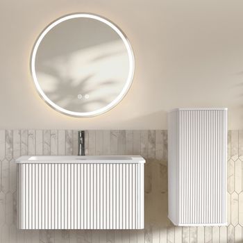 Conjunto De Mueble De Baño Con Lavabo Y Espejo Led, Suspendido Blanco De 80 Cm