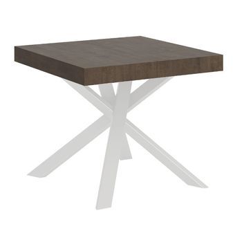 Mesa Extensible Cuadrada Pequeña 90x90/194 Cm Patas Acero Blanco Karzy-color Marrón