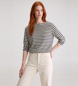 Bellerose para mujer. BW262917 K1008S Camiseta Gerhi 
rayas blanco, negro (XS), Casual, Algodón, Manga larga