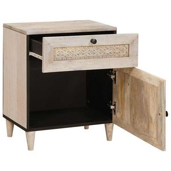 Mesita De Noche | Armario De Noche | Mesa De Noche Beige 50 X 33 X 60 Cm Madera Maciza De Acacia