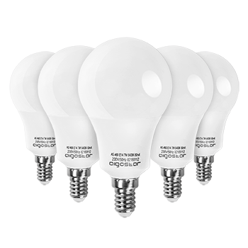 Aigostar - Bombilla LED A60 E14, 7W, Luz Blanca Fría 6400K, Lamparas esfericas, 595 lúmenes, Ángulo 280°- Pack de 5