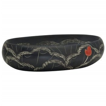 Lavabo Sobre Encimera Ovalado Cerámica Negro 59x40x15 Cm Vidaxl
