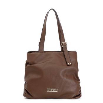 bolso shopping suave con bordes en contraste, etiqueta con logo cn de metal dark brown