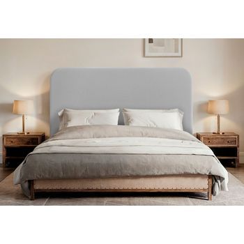 Dhome Cabecero Gris Claro Curvo Con Patas Tapizado En Polipiel 105cm Altura 125cm Para Pared Acústico Absorbente Cama Dormitorio (gris Claro, 105cm)
