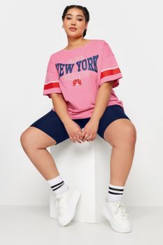 Yours Camiseta Algodón Rosa Varsity 