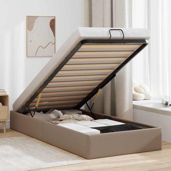 Cama Individual | Cama Para Adultos | Estructura Cama Otomana Sin Colchón Cuero Sintético Cappucino Cfw618149