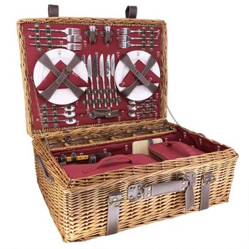 Cesta de picnic de mimbre y cuero champs-elysées burdeos 6 personas