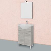 mueble de bano con pies de roble gris completo con lavabo y espejo 56cm