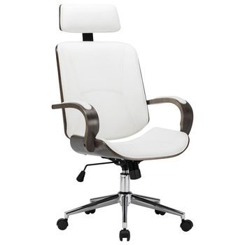 Silla Oficina Con Reposacabezas Cuero Sintético Madera Blanco Vidaxl