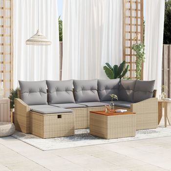 Juego De Sofás De Jardín De 7 Piezas Con Cojines Beige Ratán Sintético V0184 Unico / Beige