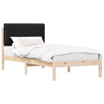 Cama Individual | Cama Para Adulto | Estructura De Cama Con Cabecera Tapizada Negro 80 X 200 Cm