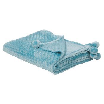Manta Azul Claro 150 X 200 Pompones Textura Suave Colcha Sofá Cama Comodidad Samur