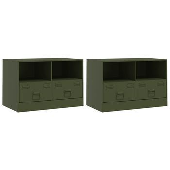 Muebles Para Tv | Mueble De Salón | Gabinete De Tv 2 Unidades Acero Verde Oliva 67x39x44 Cm
