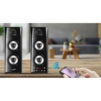 altavoces genius bluetooth 60w con control remoto y diseno madera