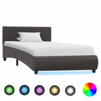 Estructura Cama Led Sin Colchón Cuero Sintético Gris 100x200 Cm Vidaxl