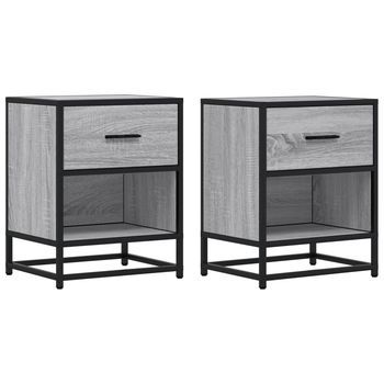 Mesita De Noche 31x40x50 Cm Madera Y Acero - Gris