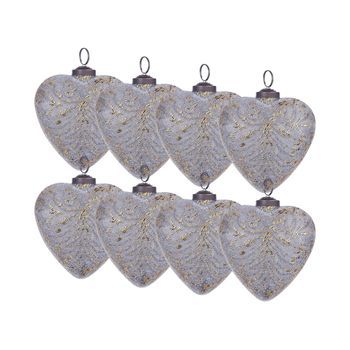 Conjunto De 8 Bolas De Navidad De Vidrio Hechas A Mano Para Colgar Del Árbol De Navidad En Forma De Corazón Gris Feriable