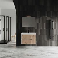 mueble de bano suspendido 80cm roble dorado con espejo 80x60 cortina