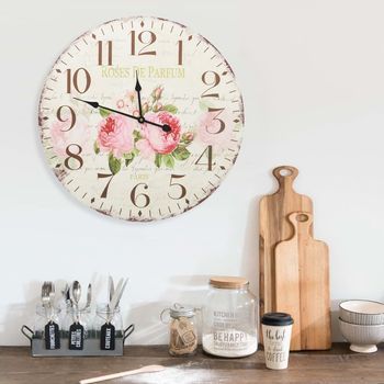 Reloj De Pared | Reloj Mural Vintage Con Flores 60 Cm Cfw168162 Cfw14450