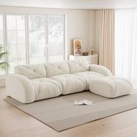 sofa modular en forma de l de 3 plazas beige claro con reposapies