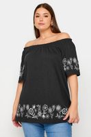 yours top bardot negro con detalles bordados mujer curvy y tallas grandes yours