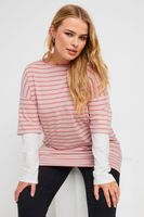 yours camiseta algodon doble capa rosa de rayas mujer curvy y tallas grandes yours